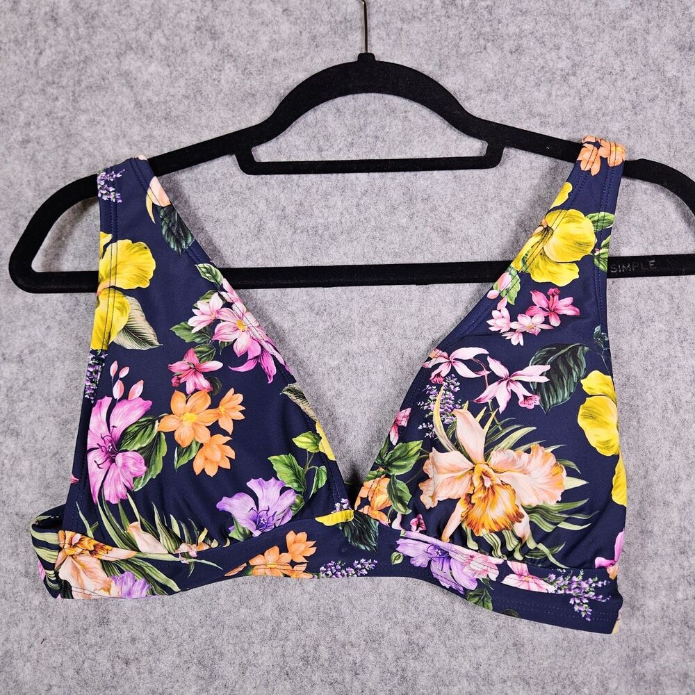 Womens Navy Floral Botanical Tropical Bikini Top Summer Beach Sand Travel Sz‎ M